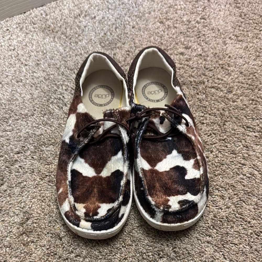 Dude Cow Print Slip-On Shoes